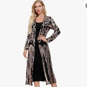 Rose gold sequin long sleeve duster.